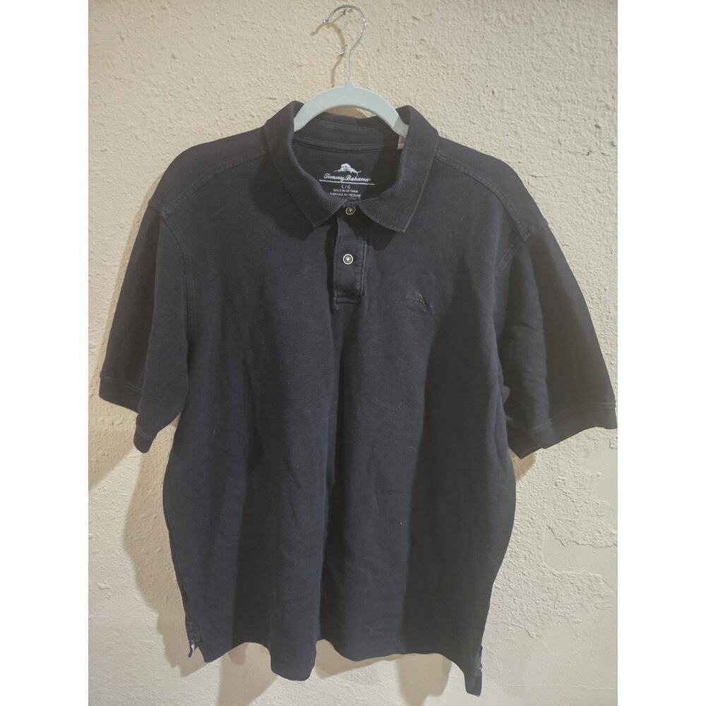 Tommy Bahama Short Sleeve Polo Shirt, Black, Size Large Cotton Blend